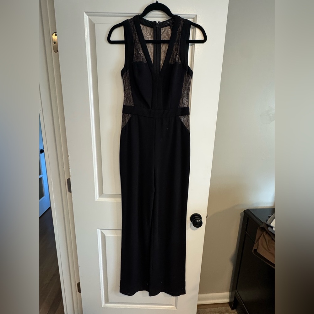 BCBGMaxAzria Black Lace Panel Jumpsuit